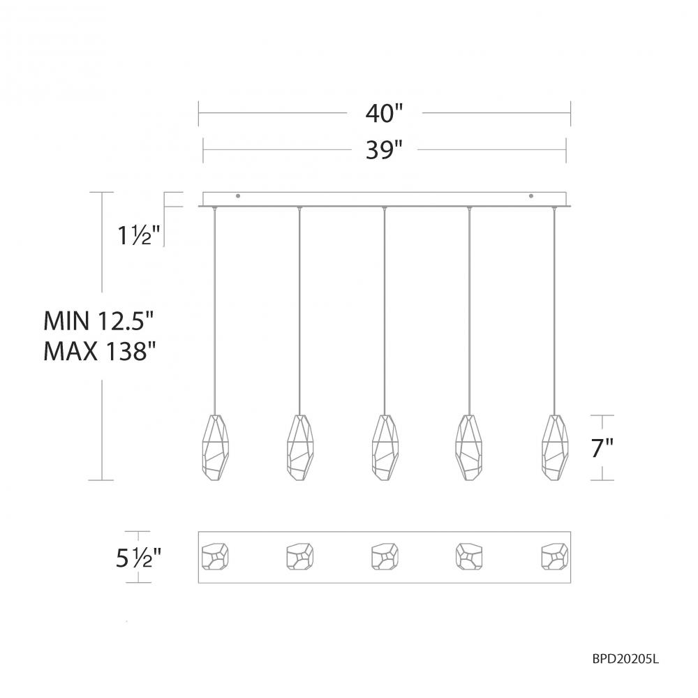 Martini 5 Light 120-277V Multi-Light Pendant (Linear Canopy) in Polished Nickel with Optic Haze Qu