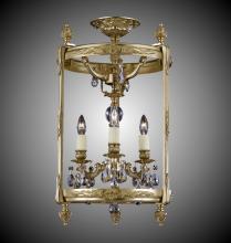 American Brass & Crystal LTFM2213-O-16G-ST - 3 Light 13 inch Semi-Flush Lantern with Clear Curved glass & Crystal