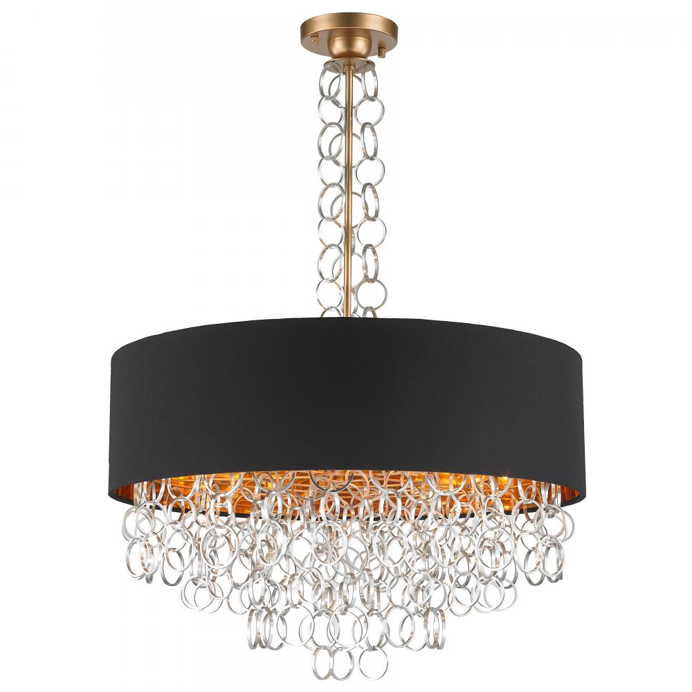 Catena 8-Light Matte Gold Finish with Black Linen drum Shade Pendant 28 in. Dia x 40 in. H Large