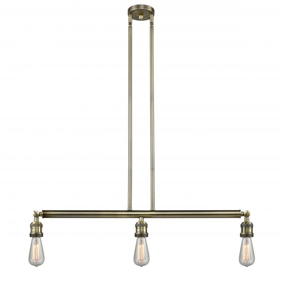 Bare Bulb - 3 Light - 38 inch - Antique Brass - Stem Hung - Adjustable Island Light