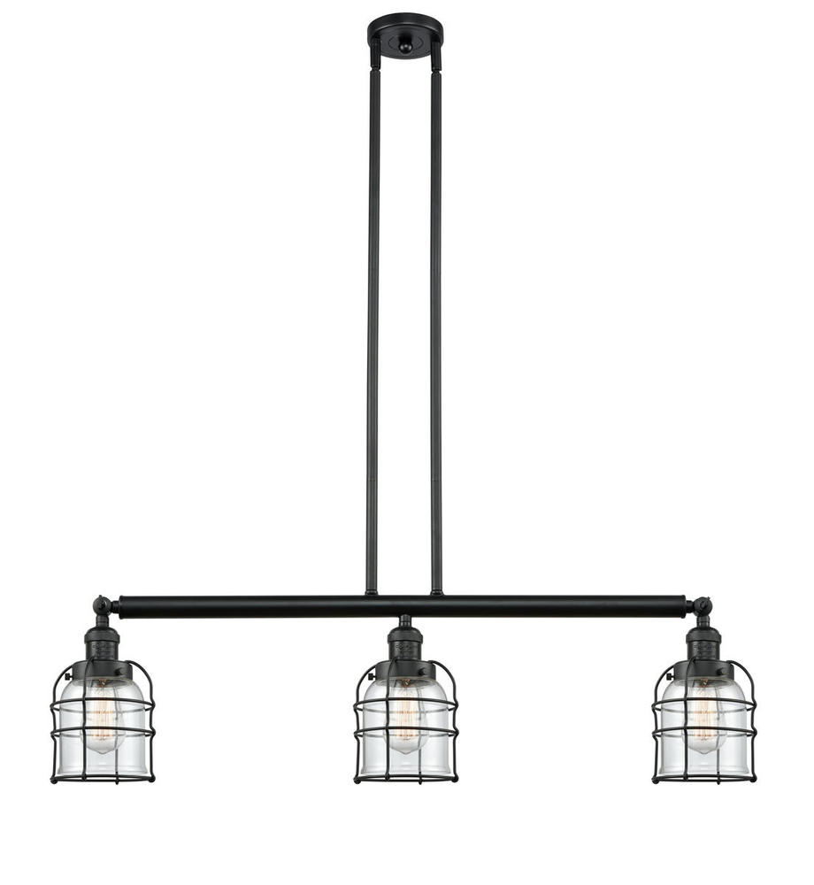 Bell Cage - 3 Light - 39 inch - Matte Black - Stem Hung - Adjustable Island Light