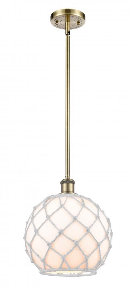 Farmhouse Rope - 1 Light - 10 inch - Antique Brass - Stem hung - Mini Pendant