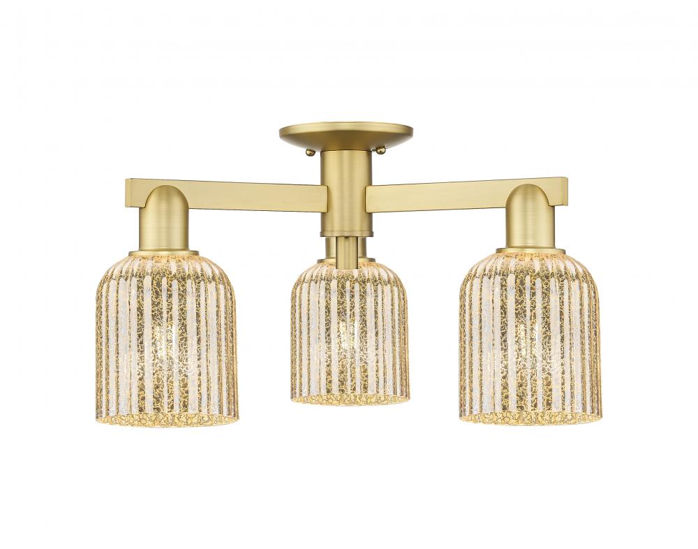 Bridal Veil - 3 Light - 6 inch - Satin Gold - Semi-Flush Mount