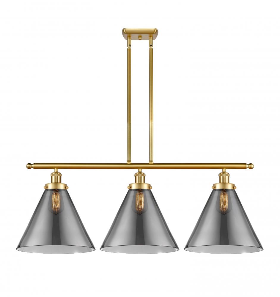 Cone - 3 Light - 36 inch - Satin Gold - Stem Hung - Island Light