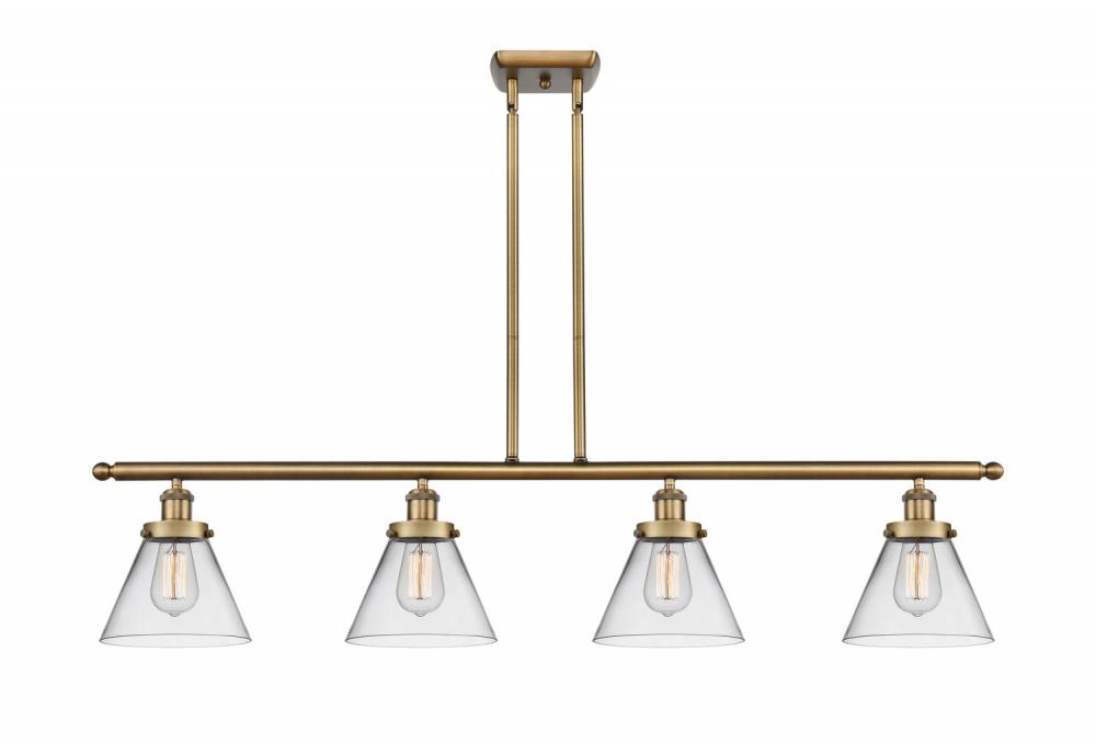 Cone - 4 Light - 48 inch - Brushed Brass - Stem Hung - Island Light