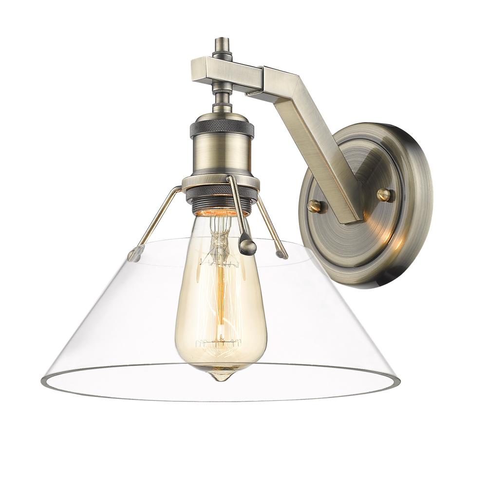 Orwell 1-Light Wall Sconce in Aged Brass with Clear Glass