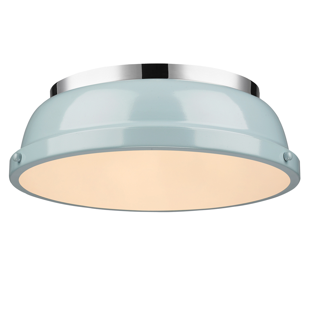 Duncan 14" Flush Mount in Chrome with a Seafoam Shade