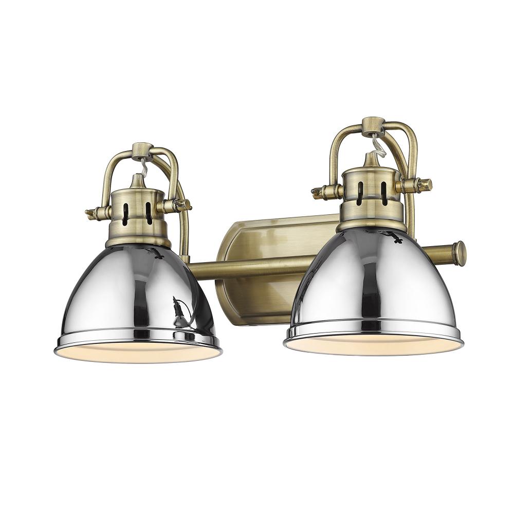 Duncan 2 Light Bath Vanity in Aged Brass with Chrome Shades