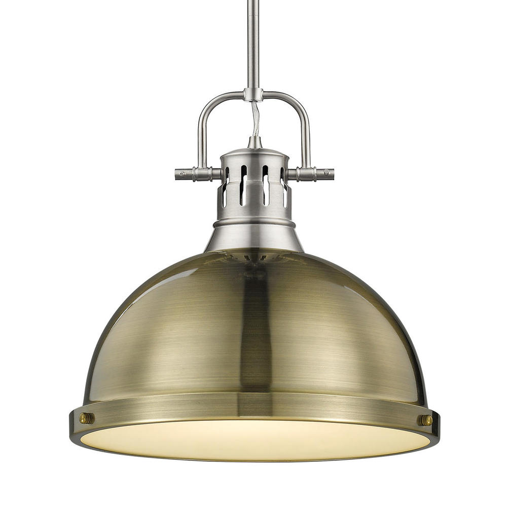 Duncan 1-Light Pendant with Rod in Pewter with Aged Brass